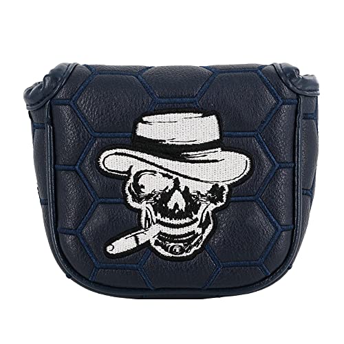 Myartte Golf Club Head Cover Pirate Skull Golf Putter Cover Premium Leather Magnetic Closure Embroidered Pattern Fit Heel Shafted Putter (Blue Smoking Skeleton (5×4×1.5 inch))