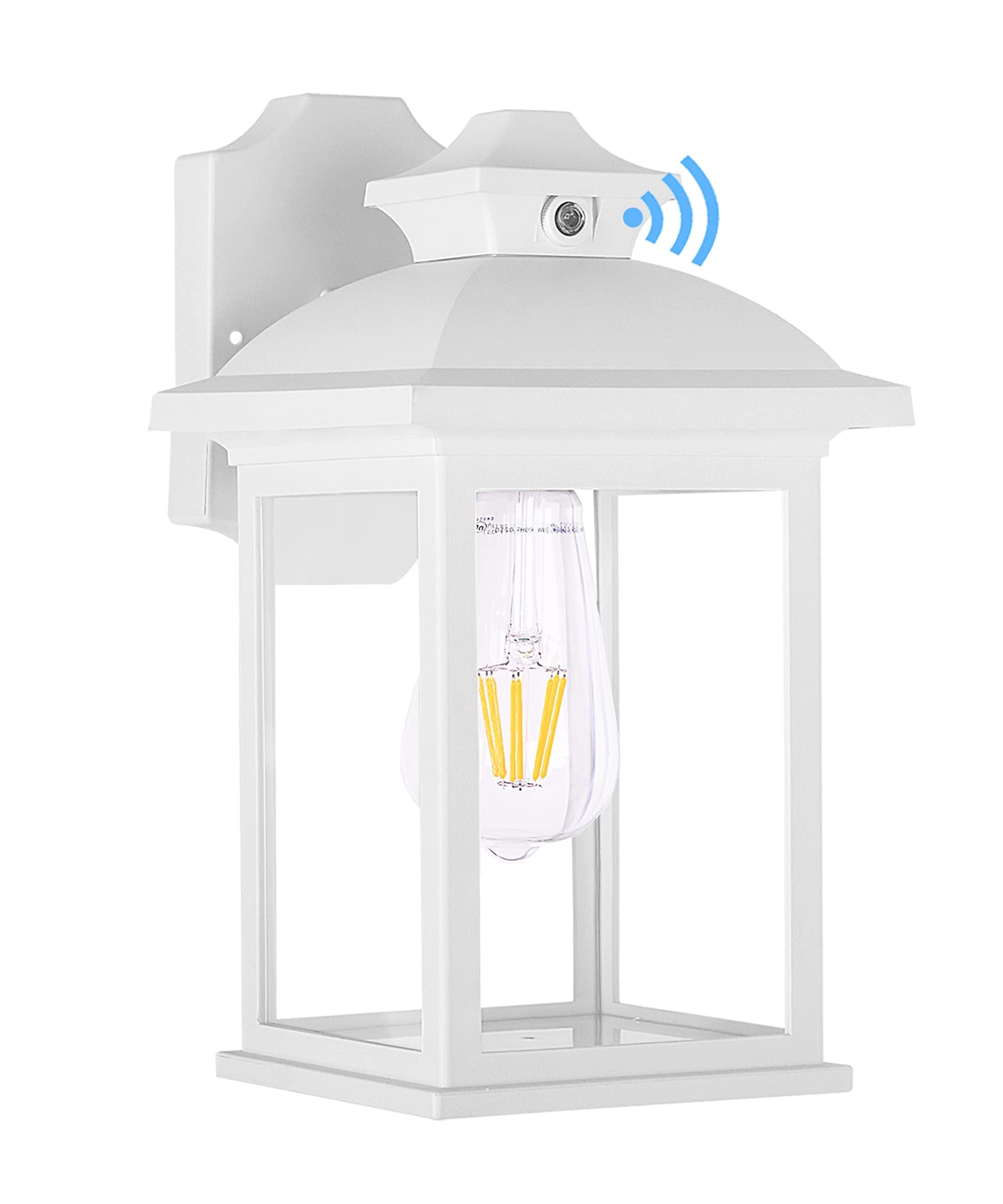 FUDESY Dusk to Dawn Sensor Outdoor Wall Lanterns, Exterior Wall Sconce Porch Light Fixture with E26 Socket 3000K LED Edison Filament Bulb Included, Anti Corrosion Plastic Materials, White, FDS748EPSW