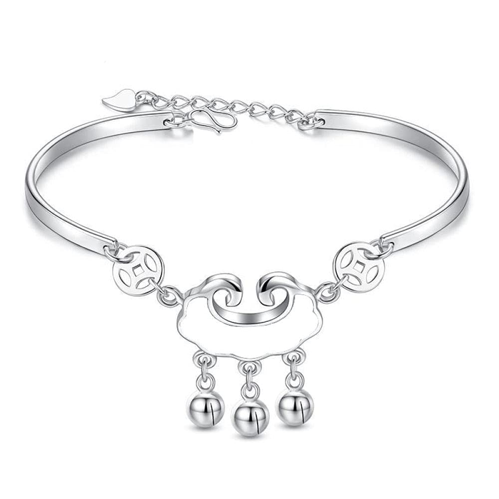 Braccialetti a catena con polsino in argento sterling moda, Bracciale in argento sterling 925 da donna Bracciale con ciondolo con serratura vintage cinese Regali di gioielli in argento sterling