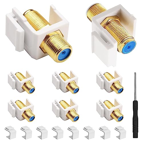 Xiatiaosann RG6 Keystone Jack Insert, conector de cable coaxial chapado en oro hembra a extensor hembra para placa de pared Keystone, panel de conexión (paquete de 8)