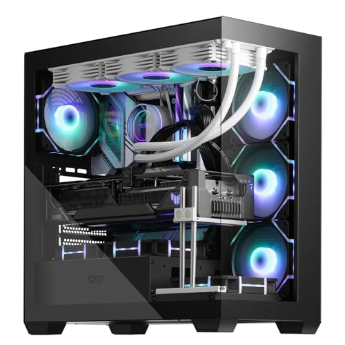 darkFlash - Case per PC da gaming con 4 ventole PWM ARGB preinstallata, doppia vetrata temperata, porta Type C, supporta radiatori di raffreddamento ad acqua fino a 360 mm, nero (DS900)