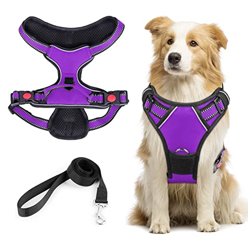 Vikaster No-Pull Dog Harness, Reflective, Large, Purple, Striped, Nylon, Adjustable, Anti-Pull, Safe, Comfortable, Breathable