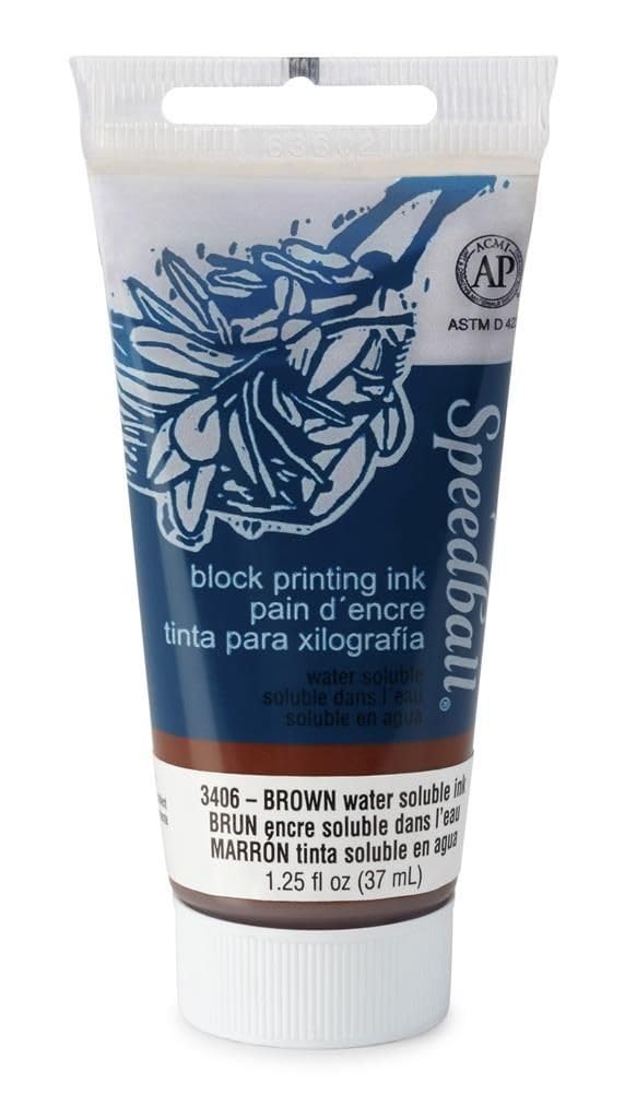 Speedball 37ml 1.25oz Water-Soluble Block Ink Brown, For Block Printing, Lino Printing, Screen Printing, For Artists Kit
