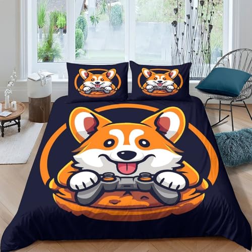 Housse de couette Corgi 140x200 single avec motif chien gaming 3D en microfbre - 4