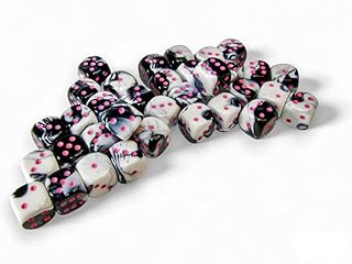 Dados Géminis en blanco y negro con puntas de color rosa D6 de 12 mm, paquete de 36 Chessex