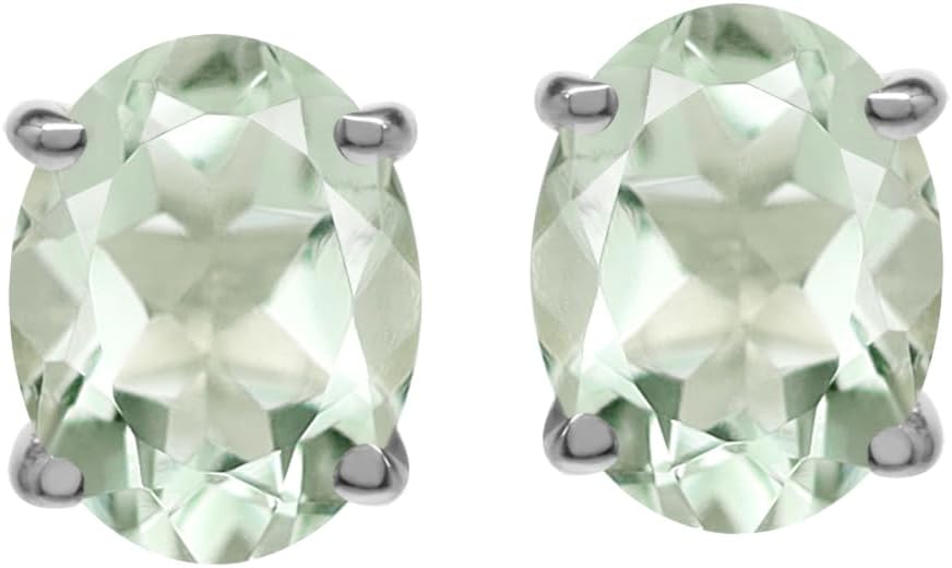 Silvershake 9X7mm Oval Shape Birthstone Gemstones White Gold Plated or Yellow Gold Plated 925 Sterling Silver Stud Business Attire Earrings Jewelry for Women
