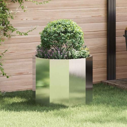 QJBSAVVA Pflanzkübel Edelstahl 60 cm rund, silberner Blumenkübel Outdoor mit modernem Design, robuster Stahl für großes Beet, geeignet für Garten Terrasse Balkon