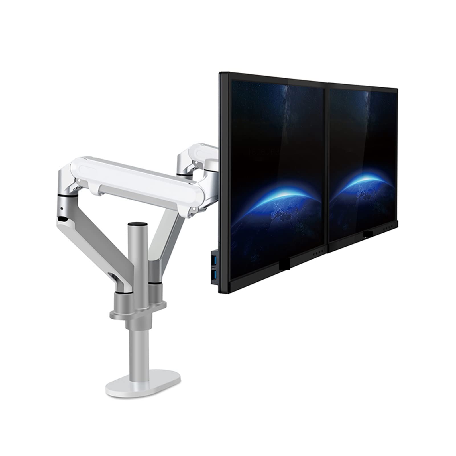 Escritorio 17-32 Pulgadas Brazo de Montaje Monitor Dual Soporte Aluminio Movimiento Completo Resorte Gas Carga 2-8 kg Cada uno(Silver Grey)
