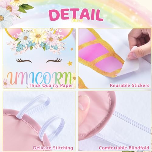 Image of WERNNSAI Pin the Horn on the Unicorn Birthday Party Game | Unicorn Birthday Decorations,Pin The Tail Game for Classroom Activities,28 inch x 21 inch Poster with 24 Stickers and Blindfold