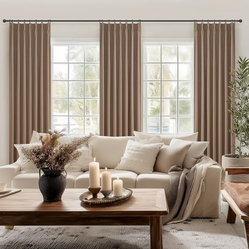 Image of RustBrown Linen Pinch Pleated Curtains 100 Inches Long Heavy Duty Thermal Insulated Extra length Burg for Dining Room Total Blackout 48 /60 /72 Wide Window Treatments Drapes (40 inchWx100 inchLx2Panels)