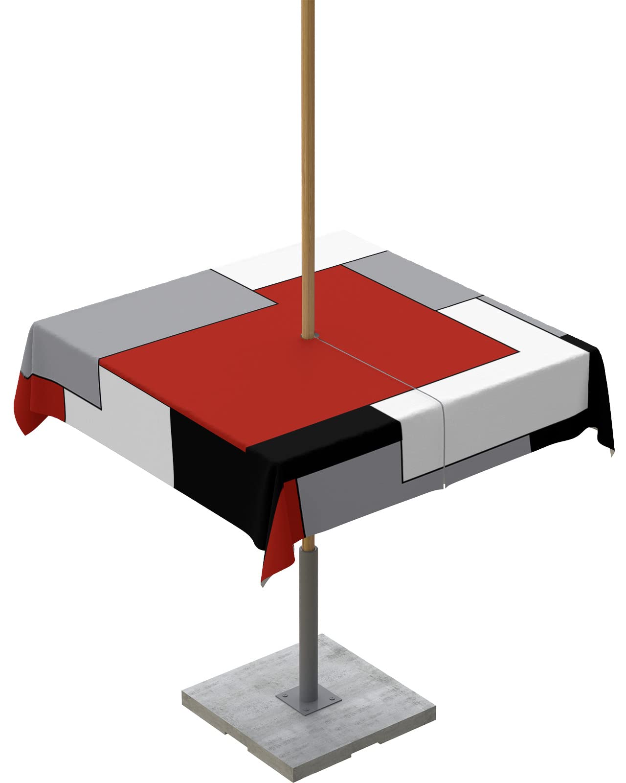 Abstract Red Black Grey Outdoor Tablecloth with Umbrella Hole, Geometric Color Block Waterproof Zippered Table for Square Tables Modern Fabric Tabletop Collection for Patio, Garden, 54 x 54 Inch