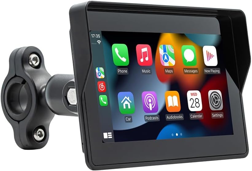 5 Inch Motorcycle Carplay GPS Navigation System with Portable Carplay/Android Auto, IP67 Waterproof, HD Touchscreen, Easy Install, Support Dual Bluetooth, Navigation, Voice Control