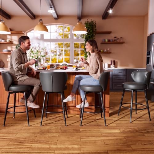 Image of 26 inch Black Bar Stools Set of 6, Swivel Kitchen Island Chairs