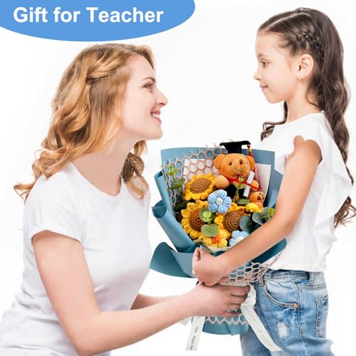 Graduation Gifts Crochet Flower Bouquet, Knitted Rose Bear Graduations Gift - Image 3