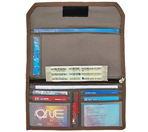 Image of Unisex Design Cheque Book or Card Holder or Travel Organizer or Vehicle Documents Holder with Multi 10 Pockets for Multipurpose Use (Mat Brown)