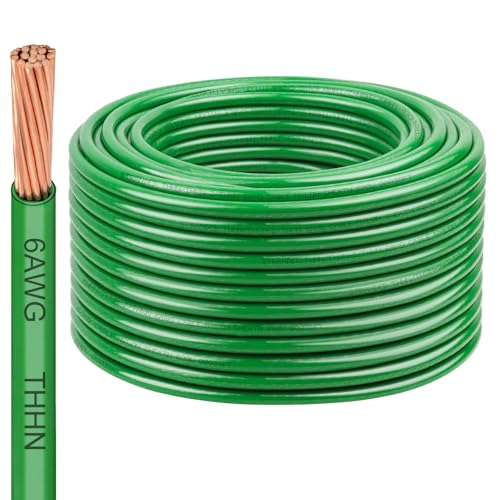 Image of 6 AWG THHN Stranded Bare Copper Wire 250FT Green Grounding Wire, Electrical Wire, 600V Rated Building Wire, Ideal for Panel Wiring, Grounding, Lighting Circuits, Control Systems