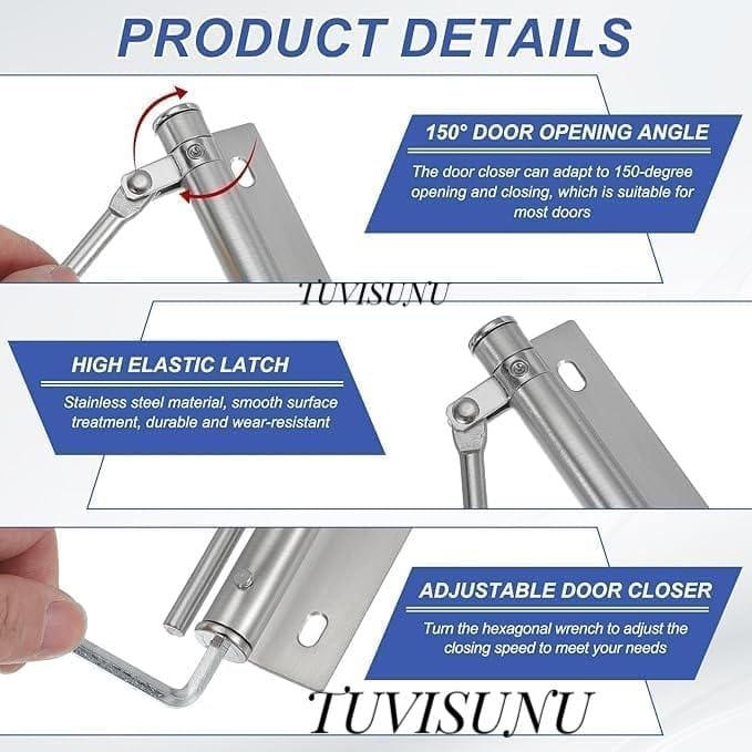 TUVISUNU Heavy‑Duty Adjustable Spring Door Closer – Automatic Soft‑Close Storm Door Safety Closer with Allen Key & Mounting Screws for Home & Commercial Use 1