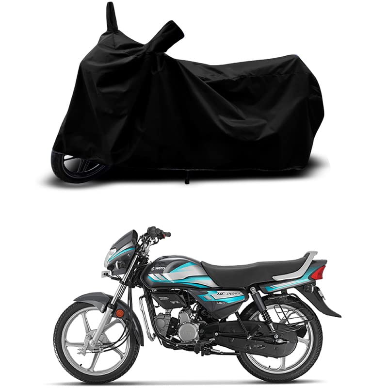 Image of 100% Scratchproof /UV-Rays /Heat Protection /Birds Dropping /Water Resistant /Dust Proof /Waterproof /Full Bike Scooty Two Wheeler Body Cover Compatible for HF Deluxe BS6 All Varients[Black]