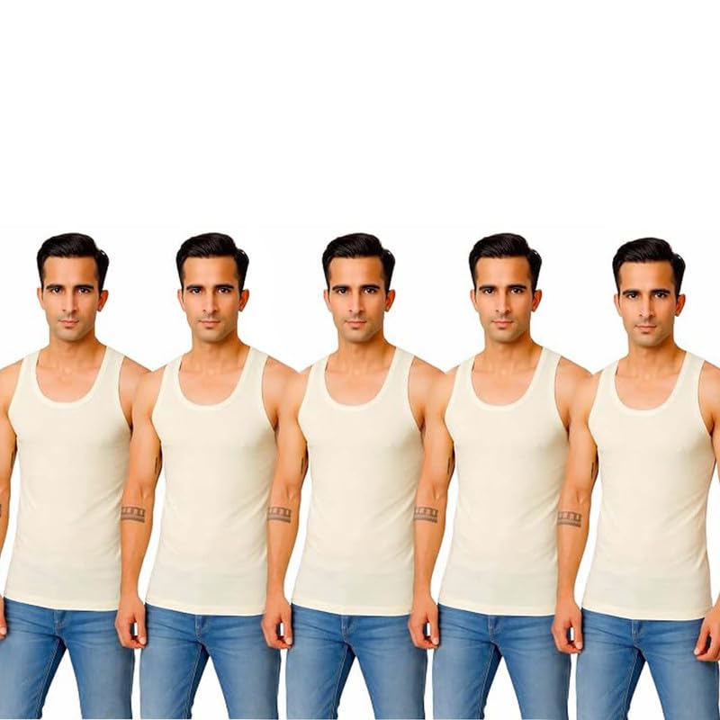 kothari Men's Cotton Ribbed Vest Round Neck Gym Vest Soft Breathable Innerwear Stretch Comfortable Casual Undershirt Pack of 5 XXL Grey-picture-40