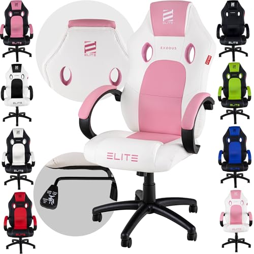 ELITE Gaming Stuhl MG100 Exodus | Ergonomischer Bürostuhl - Schreibtischstuhl - Chefsessel - Sessel - Racing Gaming Stuhl - Gamingstuhl - Drehstuhl - Chair - Kunstleder Sportsitz (Weiß/Pink) ELITE Gaming Stuhl MG100 Exodus | Ergonomischer Bürostuhl - Schreibtischstuhl - Chefsessel - Sessel - Racing Gaming Stuhl - Gamingstuhl - Drehstuhl - Chair - Kunstleder Sportsitz (Weiß/Pink)