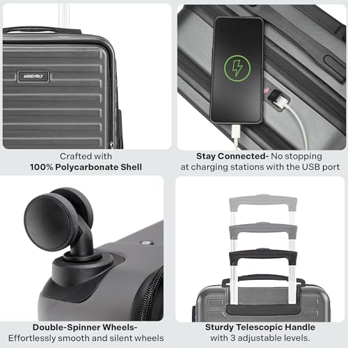 Image of Assembly Premium Polycarbonate Cabin Trolley Bag & Laptop Backpack Combo for Travel - Fits Up to 15.6 inch Laptop, Water-Resistant 50L Trolley + 12L Backpack for Men and Women | StarkPro Edge - Grey