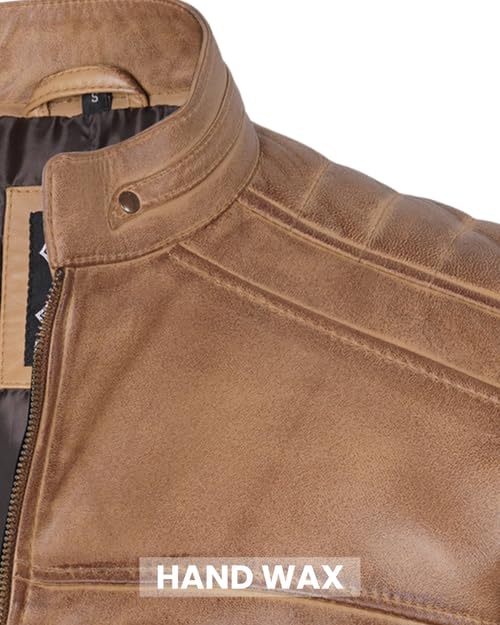 Image of Decrum Cafe Racer Leather Jacket for Men - Real Lambskin Motorcycle Style Mens Jacket with Zipper Closure