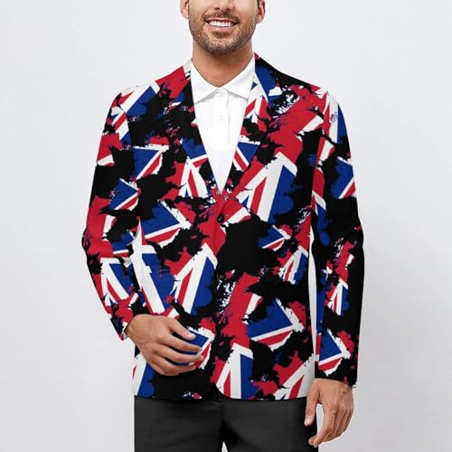 Flag Map of The United Kingdom Men's Slim Suit Long-Sleeve Prom Tuxedo Classic Two Button Business Jacket2