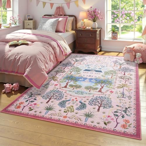 Tapete Decorativo Vasofe 3x5 Rosa Bajo Pile miniatura 1