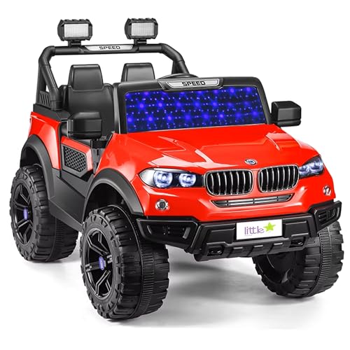 Image of Little Rides Battery Operated Jeep for Kids, Ride on Toy Car with RGB Windshield Light & Music | Electric Jeep 12v Battery Car | Baby Big Car for Kids to Drive 2 to 8 Years Boys Girls (Red)