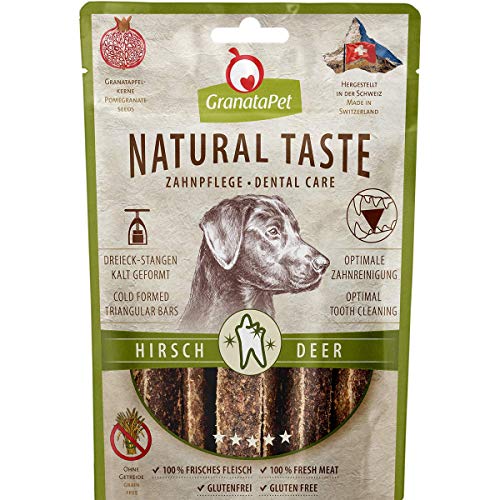 GranataPet Natural Taste Edler Snack Hirsch Zahnpflege, 70 g, Hundeleckerli ohne Getreide & ohne Zuckerzusätze, Belohnung für zwischendurch, schmackhafter Hundesnack