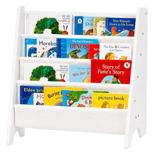 Image of CROWNSHOP Children's Bookshelf 4 Tier Childrens Bookcase Wooden Kids