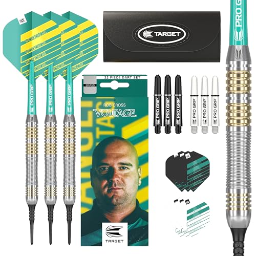 Target Darts Rob Cross 18g Dartpfeile mit Kunststoffspitze - Softdarts aus Brass | Dartpfeile für elektronische Dartscheibe | Premium Dart Pfeile inkl. Flights, Pro Grip Schäfte & Tasche