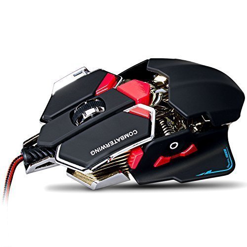 Emarth Souris optique filaire USB 4800 dpi pour gaming, avec 10 boutons programmables, design ergonomique et base en aluminium, pour PC/Mac Noir