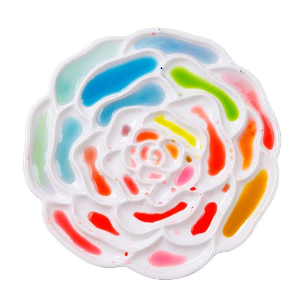 Bower Bird 8.2" Rose Imitation Porcelain Watercolor Palette ，Artist Professional Palette (Ceramic Like, Break Resistant Dishwasher Safe Melamine Plastic)