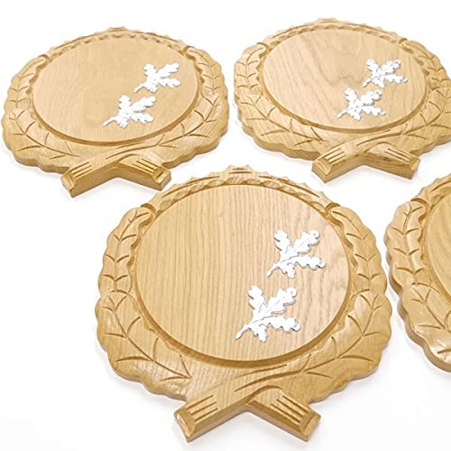 GTK Oferta 5 placas de cuña talladas de roble claro AF 17,5 cm con 10 hojas de aluminio de roble, tabla cuña, tabla de especias, cartel de trofeo.