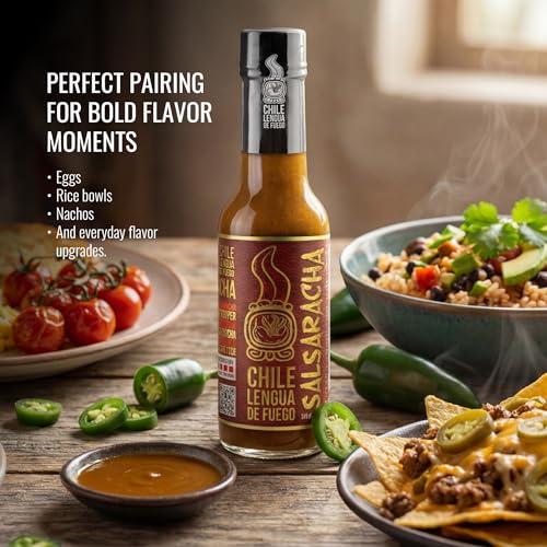 Image of Chile Lengua de Fuego Salsaracha - Sriracha-Style Scotch Bonnet & Jalapeno Salsa Hot Sauce, Medium, 5 oz Bottle (Pack of 2)