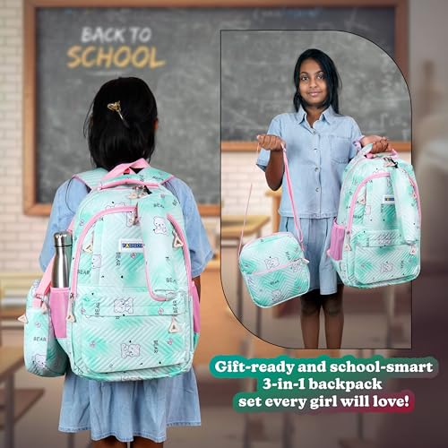Image of Storite 3 PCS Kids School Backpack Set for Girls & Boys | 17 Inch Lightweight Backpack with Lunch Box & Pencil Case | Bear Print School Bag for Elementary, Middle & High School