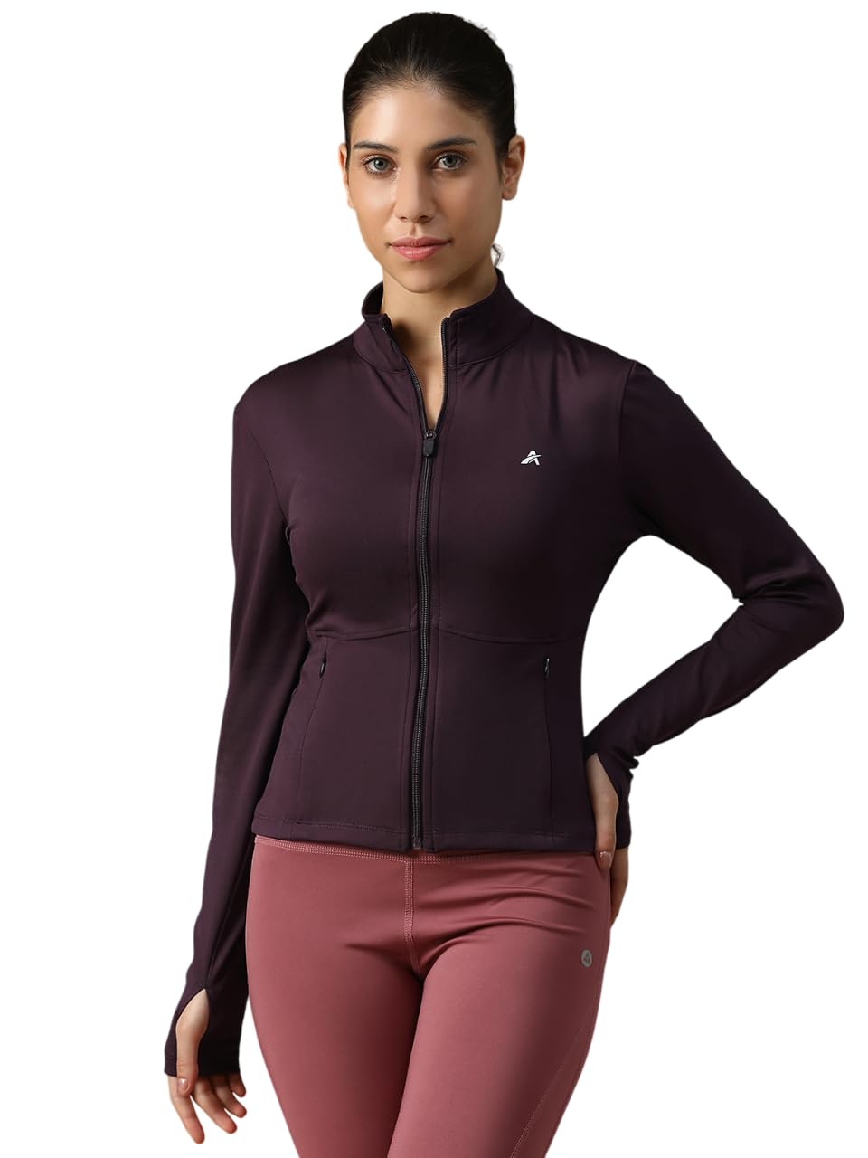 Women’s Training Jacket with Thumbhole Sleeves & MockCollar |Full Zip, Quick-Dry, Stretchable, Lightweight Activewear for Gym,Yoga & Sports-image-49