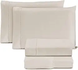 Jogo de Cama Casal Padrão Percal 400 Fios Ponto Palito 04 Peças, Antiácaro, Não faz bolinha Toque Extra Macio – Palha