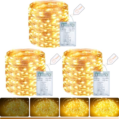 litogo 3 Pack Fairy Lights Battery Operated with Timer, 33FT 100LED USB-C Twinkle String Lights...