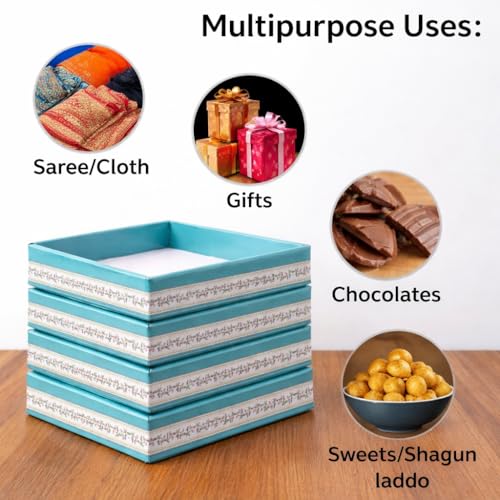 Image of SATYAM KRAFT 12 Pcs Multipurpose Folding Cardboard Gift Box | Premium Paper Hamper Empty DIY Tray for Wedding, Birthday, Gifting, Gift Packaging, Festive Foldable Hampers, Stylish Return Gifts (Blue)