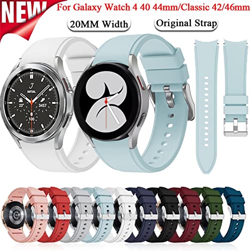 20mm Original Silicone WatchBand Strap for Samsung Galaxy Watch 4 40 44MM/Classic 42 46mm Smartwatch Wristband Bracelet (Color : Pink, Size : Watch4 Classic 46mm)3