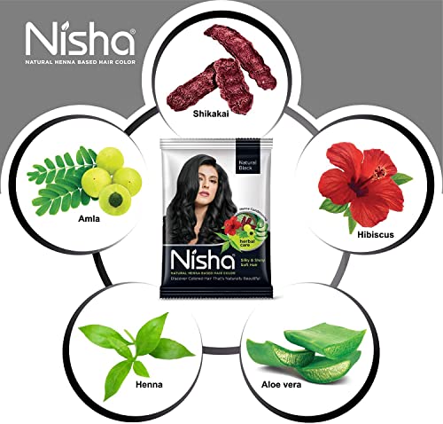 Image of Nisha Natural Black Henna Based Hair Colour for Women, Natural Hair Color & Long Lasting With Conditioning Formula, Herbal Hair Powder for Hair Dye, Shiny Soft Hair