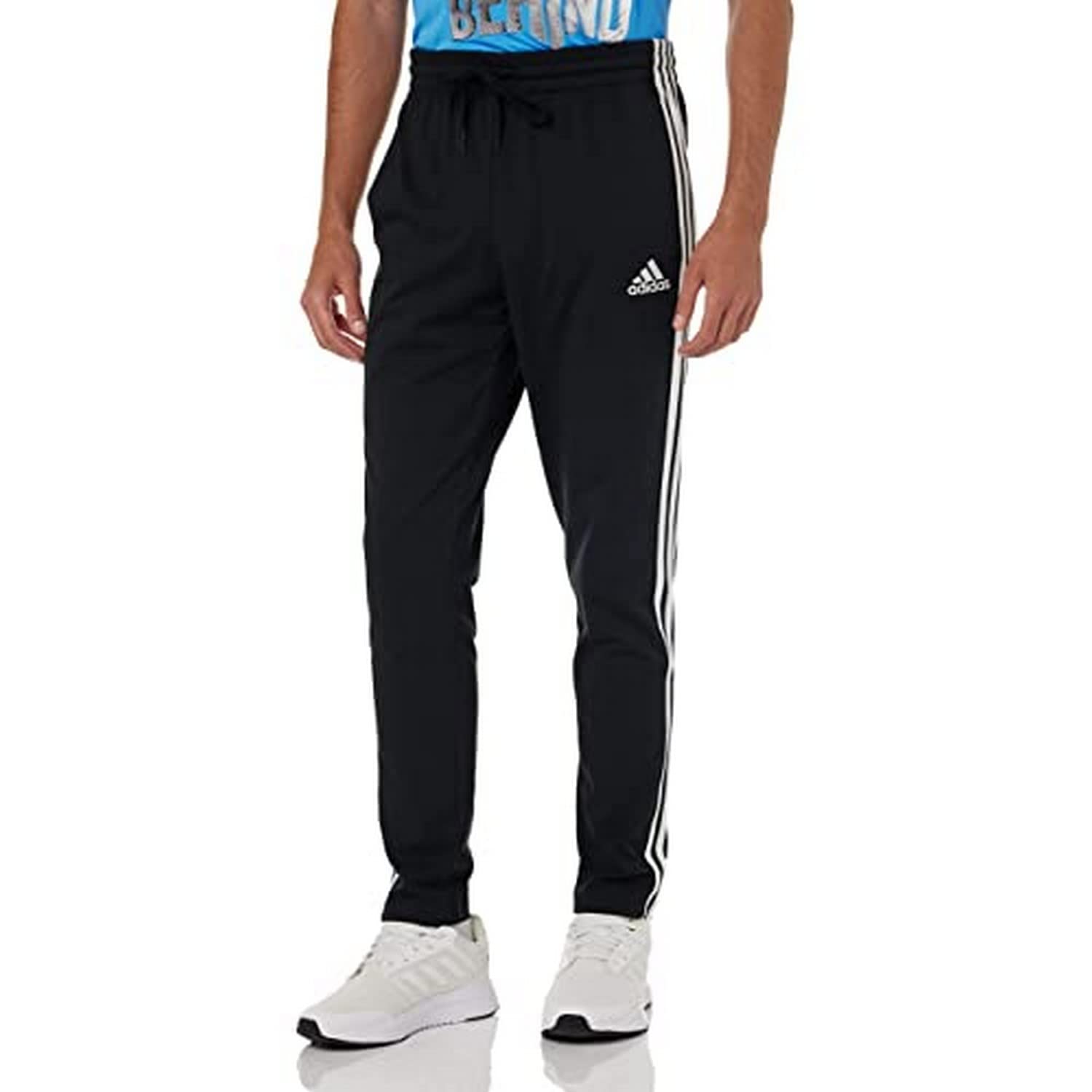 mens Essentials Single Jersey Tapered Open Hem 3-Stripes Joggers PANTS (pack of 1)