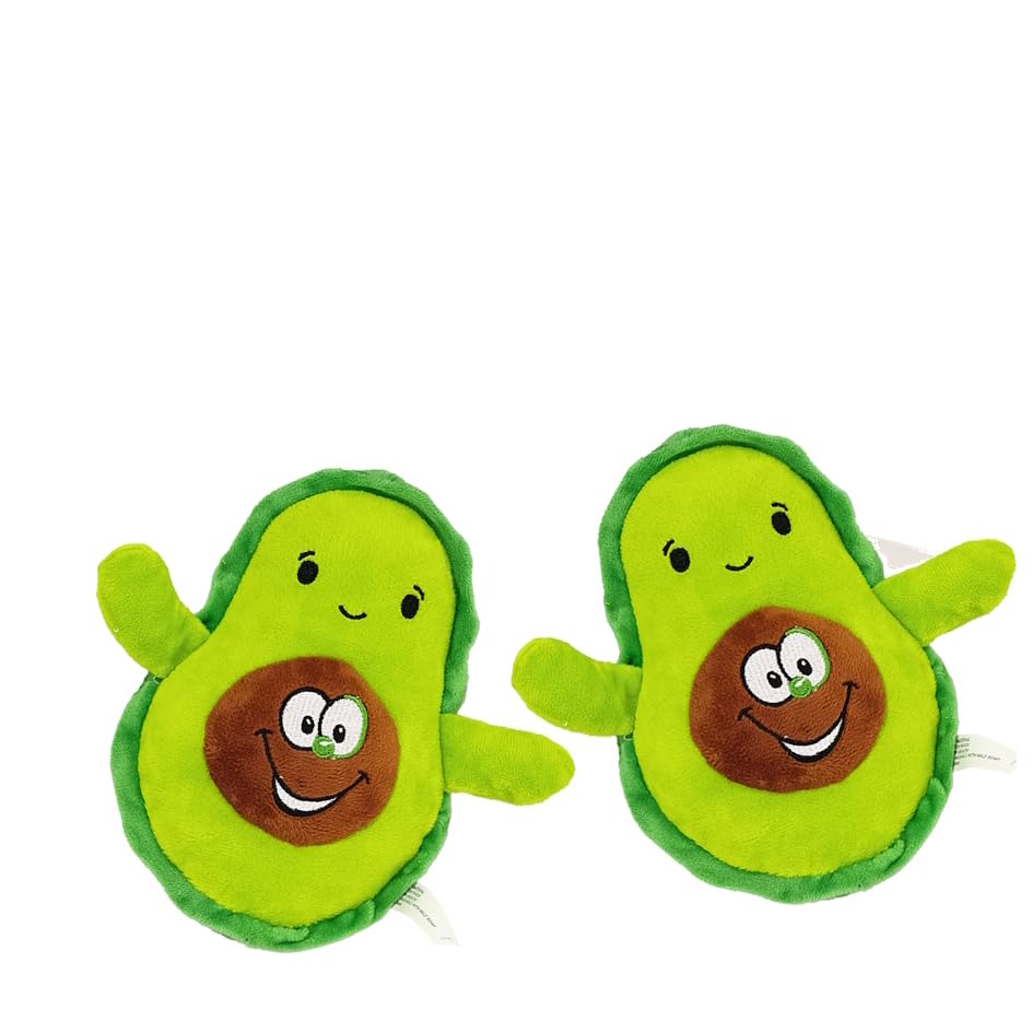 VINE PETS Soft Plush Avocado Dog Toy, Green and Brown, Vegan, Squeaker Inside, Pack of 2, Interactive Pet Chew Toys 16x16cm