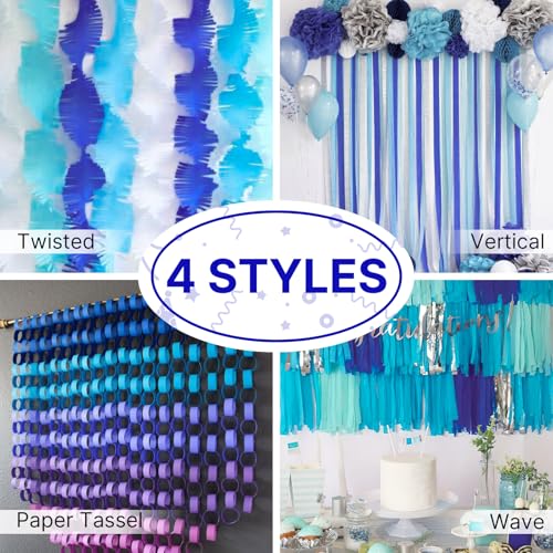 Image of PartyWoo Blue Crepe Paper Streamers 6 Rolls 492 ft Pack of Dark Royal Blue Crepe Paper for Graduation Independence Day Baby Shower Wedding Birthday Party Decorations (1.8 Inch x 82 Ft /Roll)