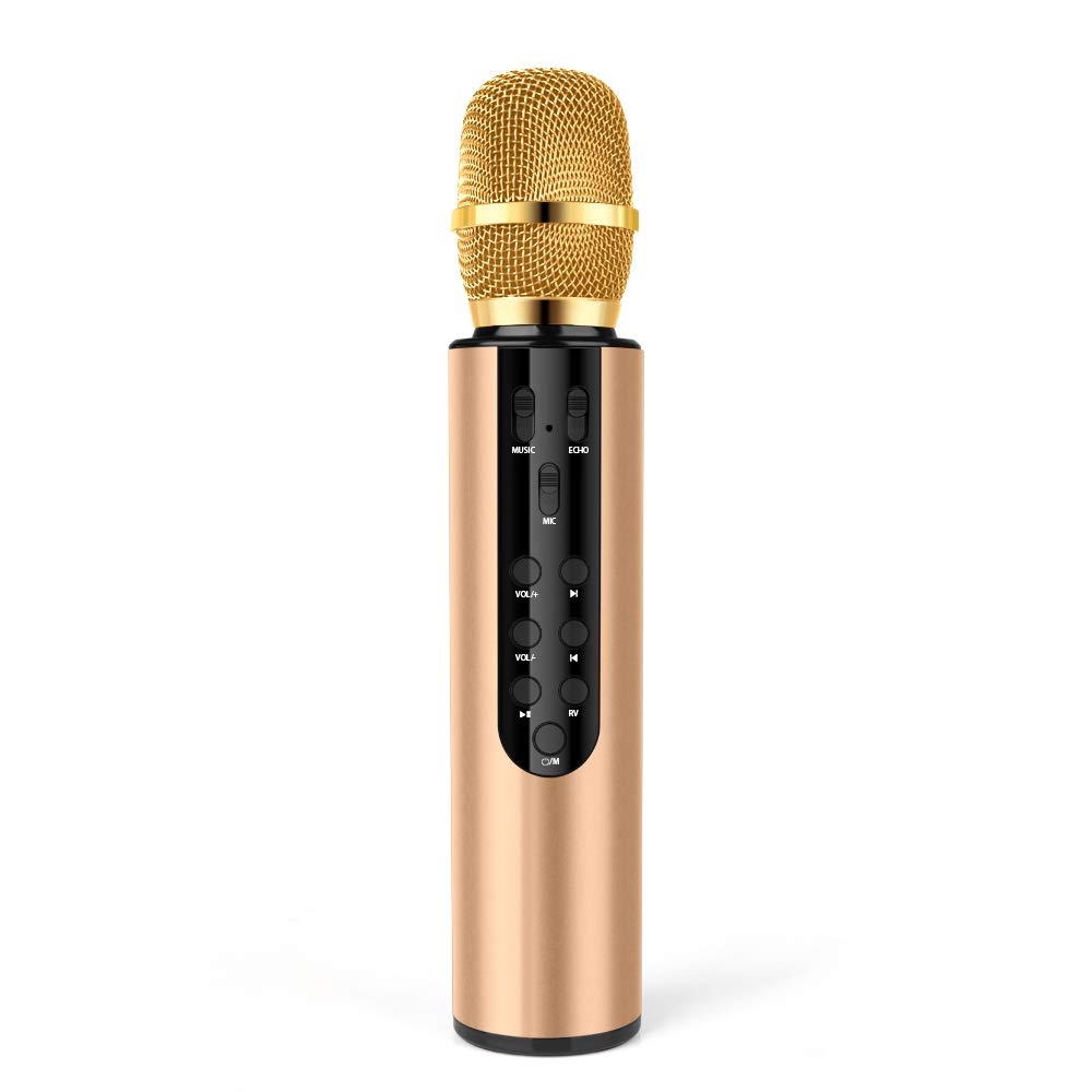 PANDAAR Wireless Karaoke Microphone, Portable Bluetooth Microphone for Singing, Wireless Microphone for Karaoke Less Latency Karaoke Mic for Singing, Speech, Party(Gold)