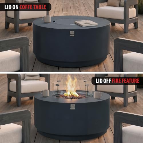Image of AMS Round Concrete GFRC Propane Gas Fire Pit Table Bundle (Dark Gray)