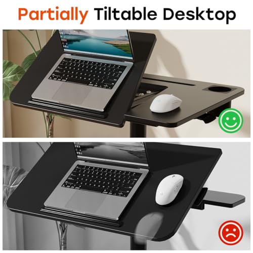 Image of JOY worker Mobile Standing Desk, Height Adjustable Table, 60 Tiltable Rolling Laptop Desk, Portable Sit Stand Desk with Wheels Cup Holder for Bed Couch Hospital, Holds Up to 22lbs, Black
