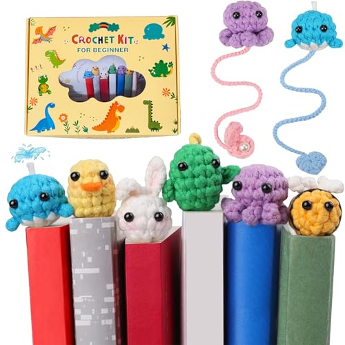 YILAII Crochet Kit for Beginners 6 Animals Bookmarks Crochet Kit Step-by-Step Video Tutorials Knitting Crochet supplies for Adults Kids - Ideal Gift for Women and Kids - Yarn-DIY Craft Art Crochet Kit